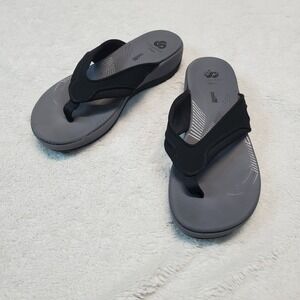 Clarks Cloudsteppers Black Gray Casual Beachy Summer Classic Wedge Heel Sandal 8